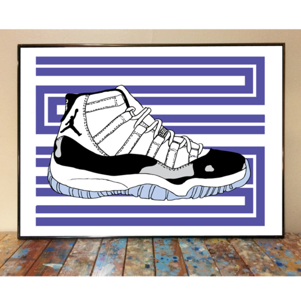 11x17 AIR JORDAN 11 CONCORD DRAWING ART PRINT